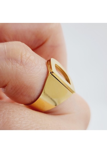 Çelik Gold Düz Kesim Harf Yüzük -d Harfi- Ayarlı Ölçü-1891 Altın