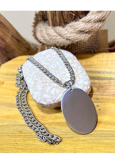 1.sınıf Çelik Oval Büyük Dogtag Asker Künyesi Kolye 60 Cm Çelik