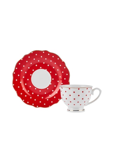 Karaca  New Romantic Puantiyeli Kahve Fincanı 90 ml Kırmızı