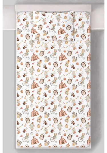 Organik Tek Kişilik Lastikli Çarşaf Seti - Sihirli Minik Akrobasi Renkli