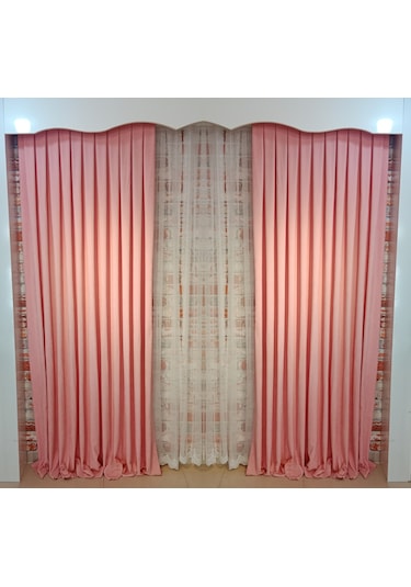 Pembe Renk Fon Kadife Perde Çift Kanat 1/3 Sık Pileli Dikim V-26 Pembe