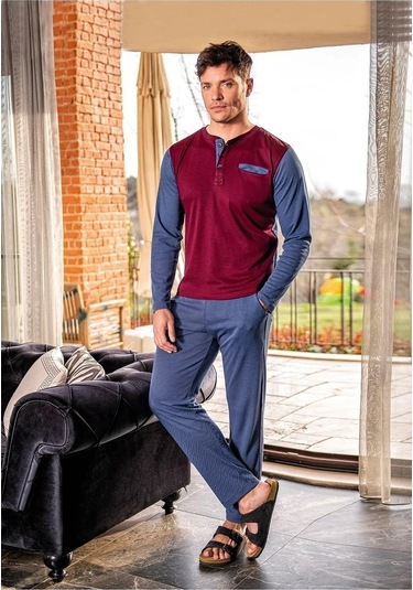 Jiber Erkek Yakası Düğmeli Kışlık Pijama Takımı 15060 - 1 Adet 001