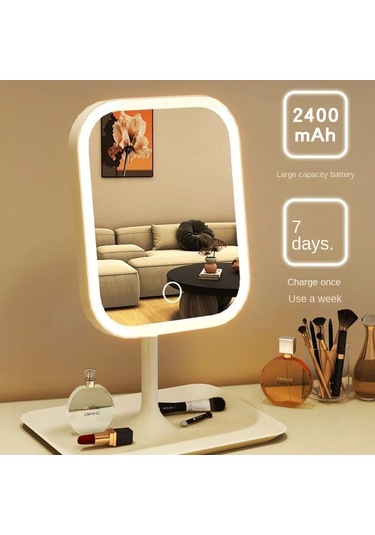 Modern Masaüstü Makyaj Masası Aynası 3 Renkli Işık Led Makyaj Pembe