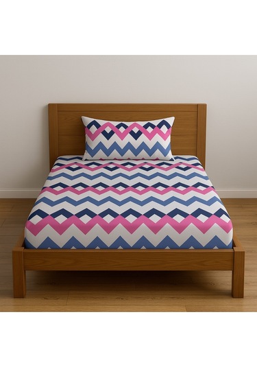 Tek Kişilik Desenli Lastikli Çarşaf Seti 120x200 Cm + 1 Yastık Kılıfı 50x70 Fuşya