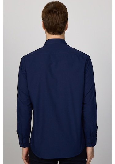 Tudors Klasik Fit Pamuklu Kolay Ütü Düz Lacivert Erkek Gömlek-30429-lacivert Lacivert