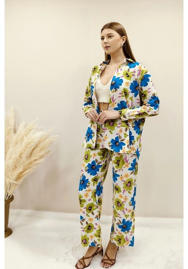 Asprinfashion Çiçek Desenli Viskon Takım Çok Renkli