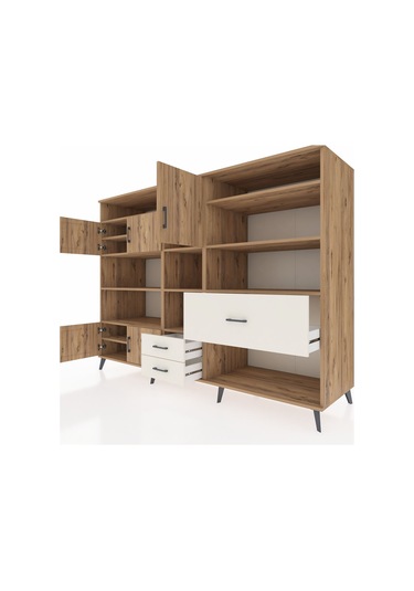 Kronos Dolap 13 Raflı 3 Çekmeceli 5 Kapaklı 220x59x163 Çam-çam/ay Çam-çam/aytaşı