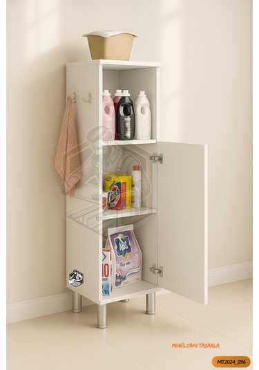 Tamamı Mdf Tek Kapaklı Havluluklu Banyo Dolabı Çok Amaçlı Dolap
