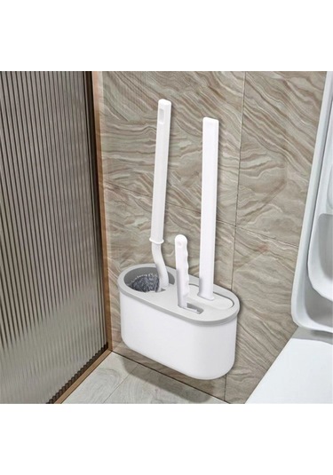 3'ü 1 Arada Beyaz Tuvalet Fırçası Silikon Duvara Monte Raf Wc Banyo A Mavi Ve Beyaz