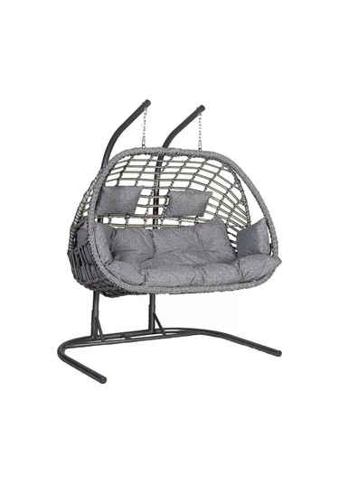Emel Home Tulipa 2 Kişilik Rattan Salıncak Gri