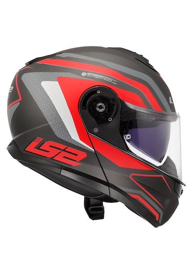 Ls2 Strobe 2 Phantom Çene Açılır Motosiklet Kaskı Gri - Kırmızı - Titanyum