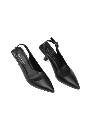 Elit Calissa Kadın Hakiki Deri Klasik Topuklu Ayakkabı Siyah Siyah