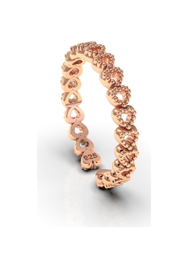 925 Ayar Rose Sıralı Tamtur Kalp Ayarlanabilir Gümüş Yüzük Rr10035 Gümüş