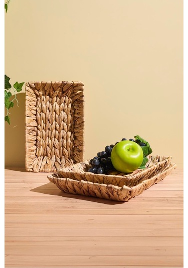 Cliento 3'lü Dikdörtgen Hasır Sunum Seti Kahverengı Kahverengi