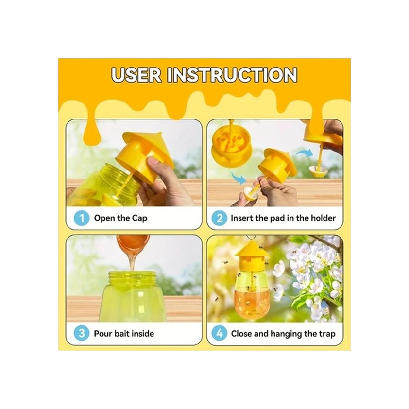 Trendooze Güneşli022 2 Adet Büyük Sarı Yaban Arısı Tuzak, Yeniden Kullanılabilir Bahçe Tuzak