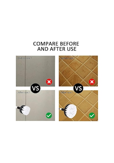 4 Parçalı Matkap Temizleme Fırçası, Matkap Fırçası Araba Fayans Halı Küvet Mutfak Tuvalet Beyaz