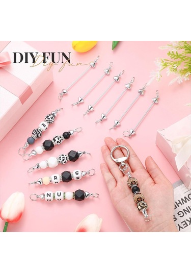 Gatherco 24 Parça Boncuklu Anahtarlıklar Toplu Boş Kendin Yap Metal Kalp Şeklinde Boncuklu Anahtarlık Çıkarılabilir Anahtarlık Yapımı Aksesuarları