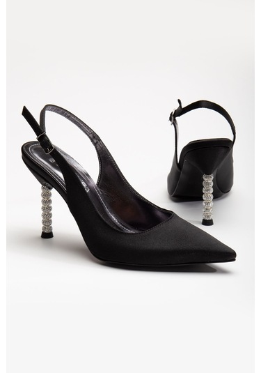 Saten Taşlı Özel Tasarım El Yapımı Stiletto Siyah