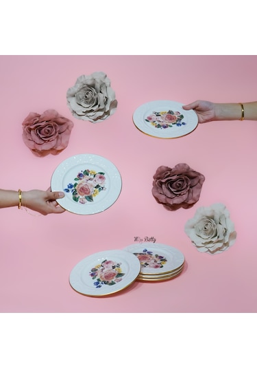 Rose Deluxe Porselen 6'lı Pasta Tabağı Pembe