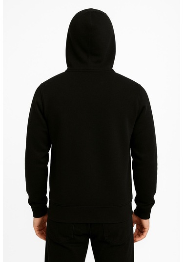 Axxel Erkek Siyah Fermuarlı Kapüşonlu Sweatshirt-w590 Siyah 3 İplik Şardonlu