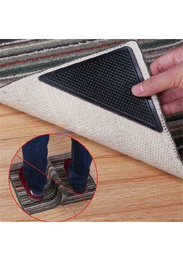 Hombey Su Geçirmez Halı Kayma Engeli, Üçgen Sabitleyici, Tekrarlı Kullanım, Silikon Malzeme, 4 Adet Ana + 4 Adet Yardımcı Sticker Diğer