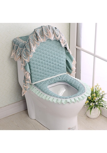 Teltree Halka Açık Satış Yüksek Kaliteli Dokulu Klorlu Mavi Tuvalet Kılıfı Seti - Toz Koruyucu Üçlü Paket Dokuma, Kolay Kurulum Diğer