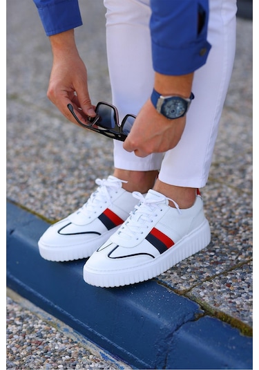 Shoetyle - Beyaz Deri Bağcıklı Erkek Günlük Ayakkabı 101-9082-934-beyaz Beyaz