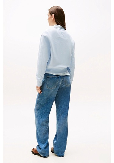 Kadın Yazı Nakışlı Bisiklet Yaka Sweatshirt - Açık Mavi Breezy Blue