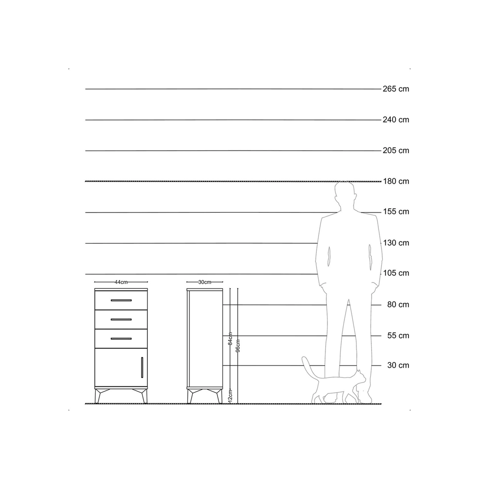Arges Komodin 3 Çekmeceli Tek Kapaklı 44x30x96 Antrasit-çam Antrasit