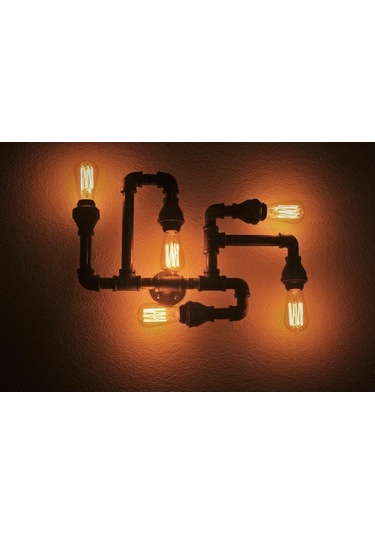 5 Başlıklı Endüstriyel Duvar Lambası Rustik Dekoratif Aplik Retro Duvar Apliği Dekor Avize Siyah