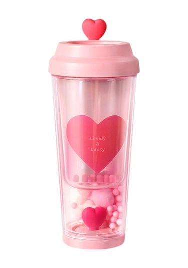 Novahub Kalp Şekilli Taşınabilir Sızdırmaz Bardak, 435ml Çay Şişesi, Pembe, Araba Partisi İçin Aşk Kahve Kupası Pembe