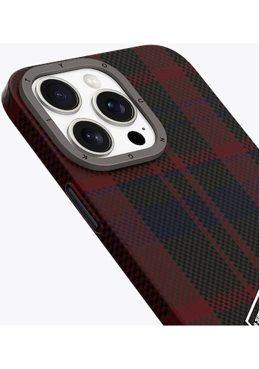iPhone Uyumlu 15 Pro Kılıf Ekose Desenli Youngkit Gezhi Serisi Kapak Kırmızı