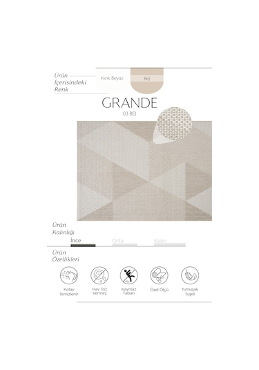 Cool Halı Grande 03 Bej Balkon Kilimi İnce Antre Hol Halısı Kaymaz Tabanlı Halı Yolluk Mutfak Kilimi