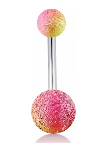 Pembe Sarı Renkli Muz Göbek 8Mm Top Uçlu Çelik Piercing P455G Pembe