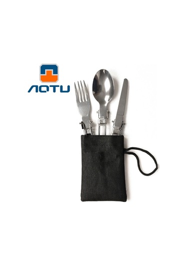 Aotu At6387 Dış Mekan Paslanmaz Çelik Katlanabilir Bıçak + Çatal + Kaşık Kamp, Yürüyüş Vb. İçin 3'ü 1 Arada Set.