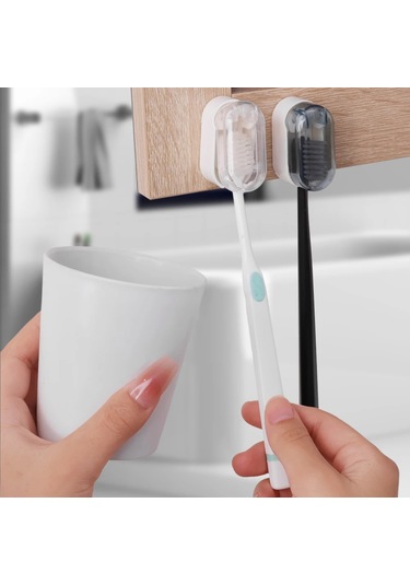1-5 Adet Diş Fırçası Tutucular Kapaklı Yumruksuz Duvara Monte Diş Fırçası Gray 1pc Gri