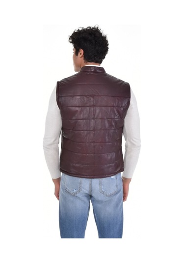 Hakiki Kuzu Derisi 3 Cepli Hakim Yaka Erkek Deri Yelek Kahverengi Kahverengi