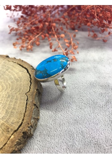 Turkuaz Taşlı Gümüş Yüzük 925 Ayar Doğal Taş Ayarlı Yüzük