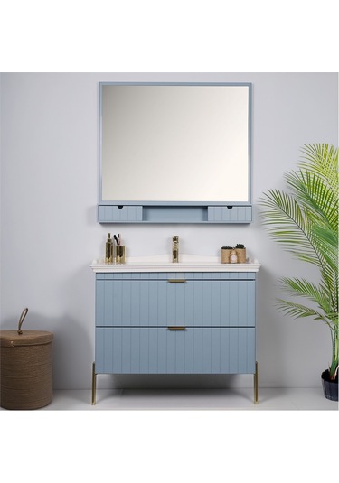 Kobos Noble 100 Cm Banyo Dolabı Seti Light Blue Mavi