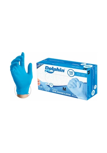 Dolphin Nitril Pudrasız Muayene Eldiveni Mavi M 100 Adet