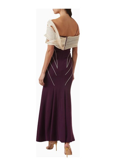 Ac By Aanchal Chanda Off - Shoulder Pileli Maxi Kadın Elbise Koyu Mor