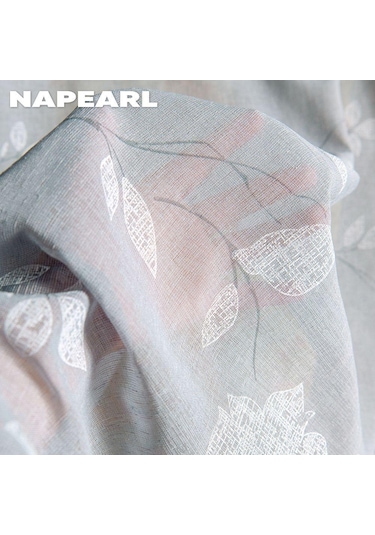 Bej 1 Adet Napearl Modern Taklit Keten Baskı Tül Perde Çiçek Desenli Pencere Sırf Perde Ev Dekor İçin W150cm X L250cm