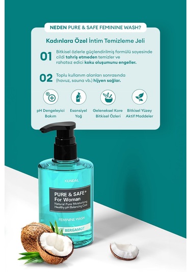 Kadınlara Özel İntim Temizleme Jeli Kundal Pure & Safe Feminine Wash 300ml Phytoncide