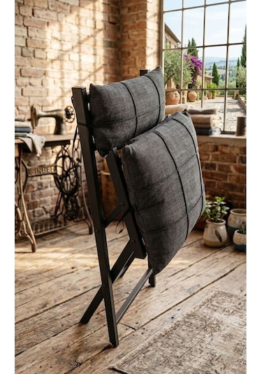 Minderli Balkon Bahçe Mutfak Bistro Set Katlanır 4+1 Masa-sandalye Antrasit - Siyah