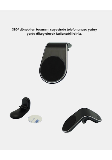 360 Dönebilen Manyetik Araç Telefon Tutucu Sarsıntısız Ve Şık Tasarımlı Siyah