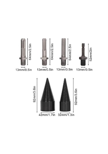 Sointeresting 6'lı Odun Ayırıcı Uç Paketi, 32mm 42mm Çıkarılabilir Ayırıcı Koni Yakacak Odun Ayırıcı Uçlar 4 Saplı