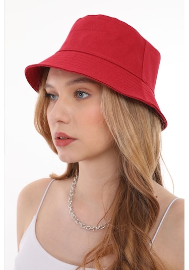 Kadın Balıkçı Kırmızı Kova Bucket Şapka Kırmızı