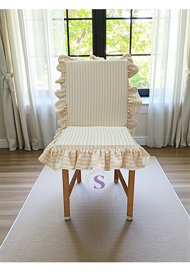 Sarı Çizgili Buldan Keteni Arkalıklı Fermuarlı Sandalye Minderi Çok Renkli