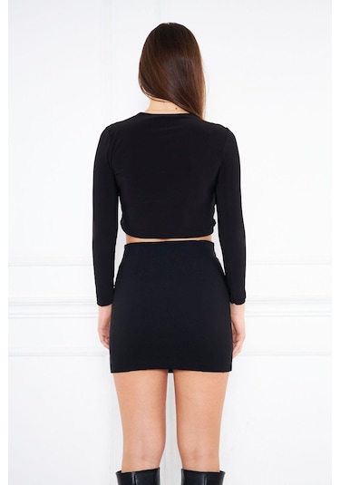 Darlin Moda Siyah Yırtmaçlı Mini Etek Dm2016 Siyah