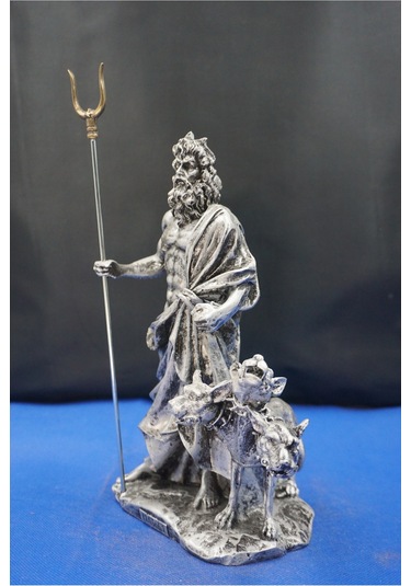 Hades Heykel Biblo Tasarım 25 Cm Mitolojik Obje Hediyelik Eşya Ev Dekor Gümüş